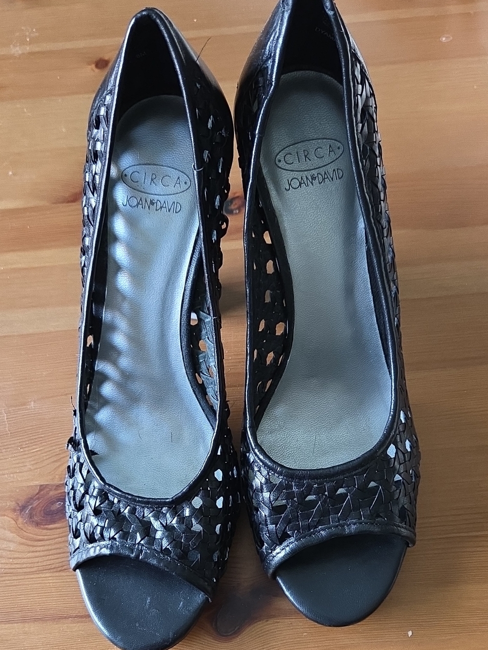 Joan & David Black Woven Peep-Toe Heels NWOT